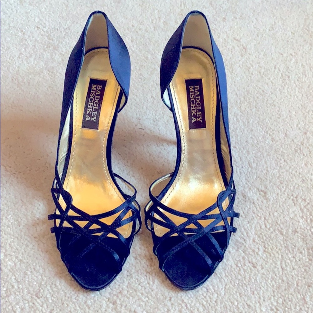 Badgley Mischka Navy Blue Silk shoes